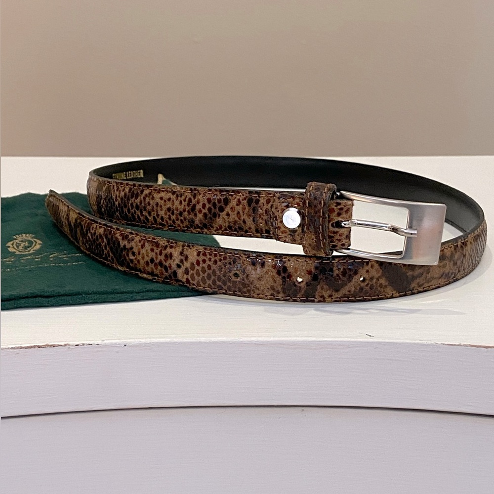 Scuola del Cuoio Genuine Leather Snakeskin Belt Handmade in Italy Brown Black